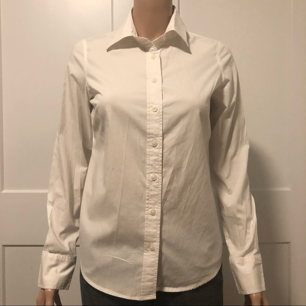 Old Navy White Button Up Long Sleeves Cotton Stretch Top Shirt XS